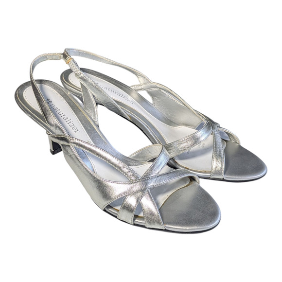 Naturalizer - Silver Slingback "Prissy" Heals - Leather - Size 6 - With Box - Picture 1 of 9
